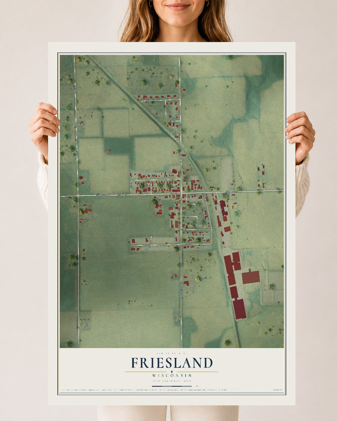 Map of Friesland, Wisconsin, 24 x 36 inch unframed archival matte print