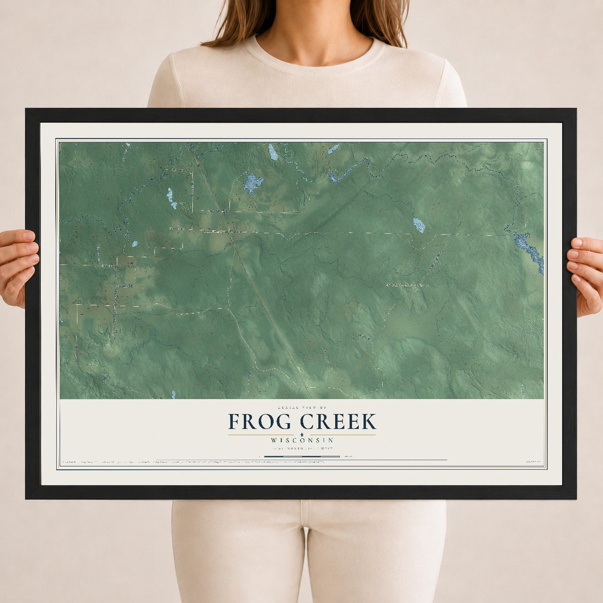 Map of Frog Creek, Wisconsin, 18 x 24 inch print in a black wood frame