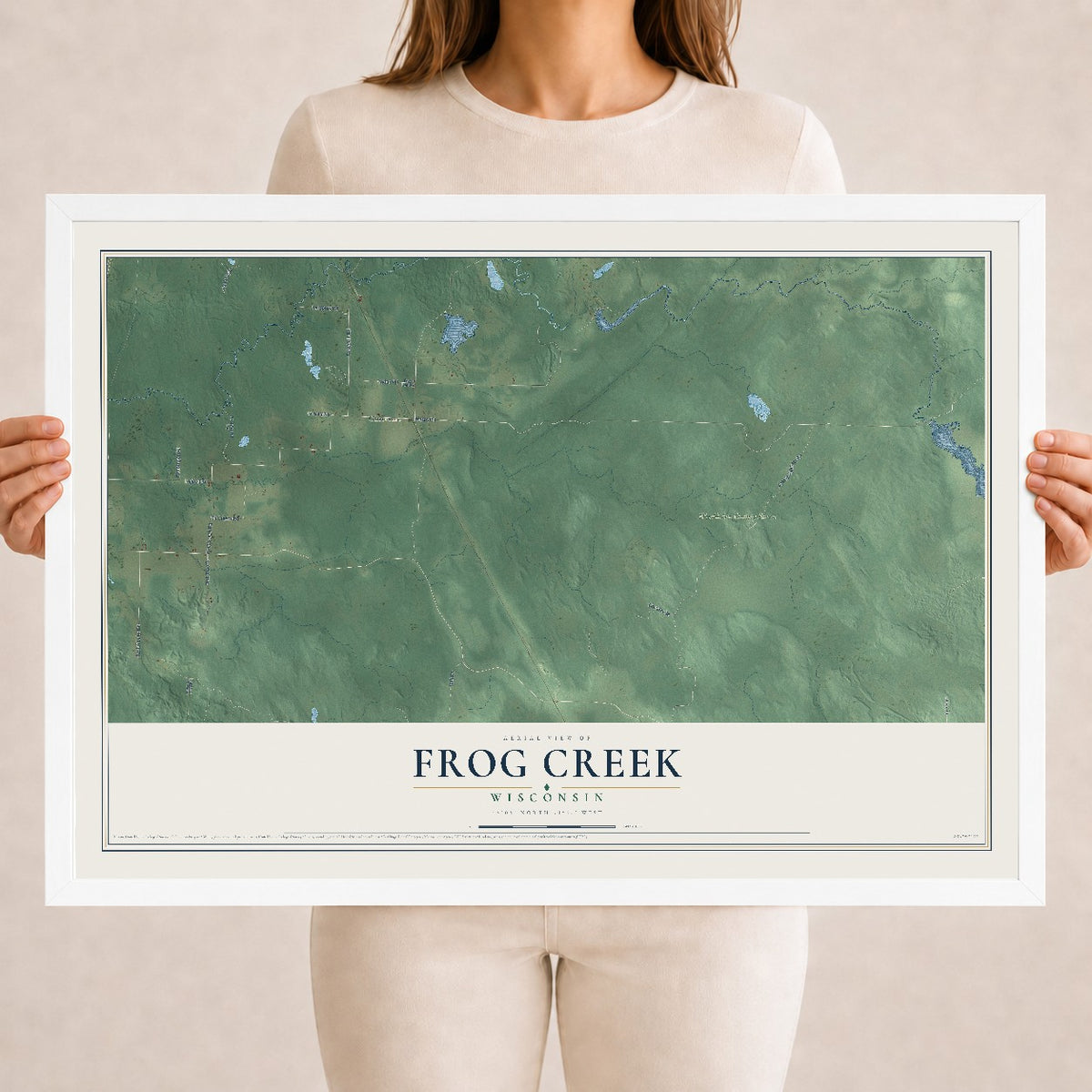 Map of Frog Creek, Wisconsin, 18 x 24 inch print in a white wood frame