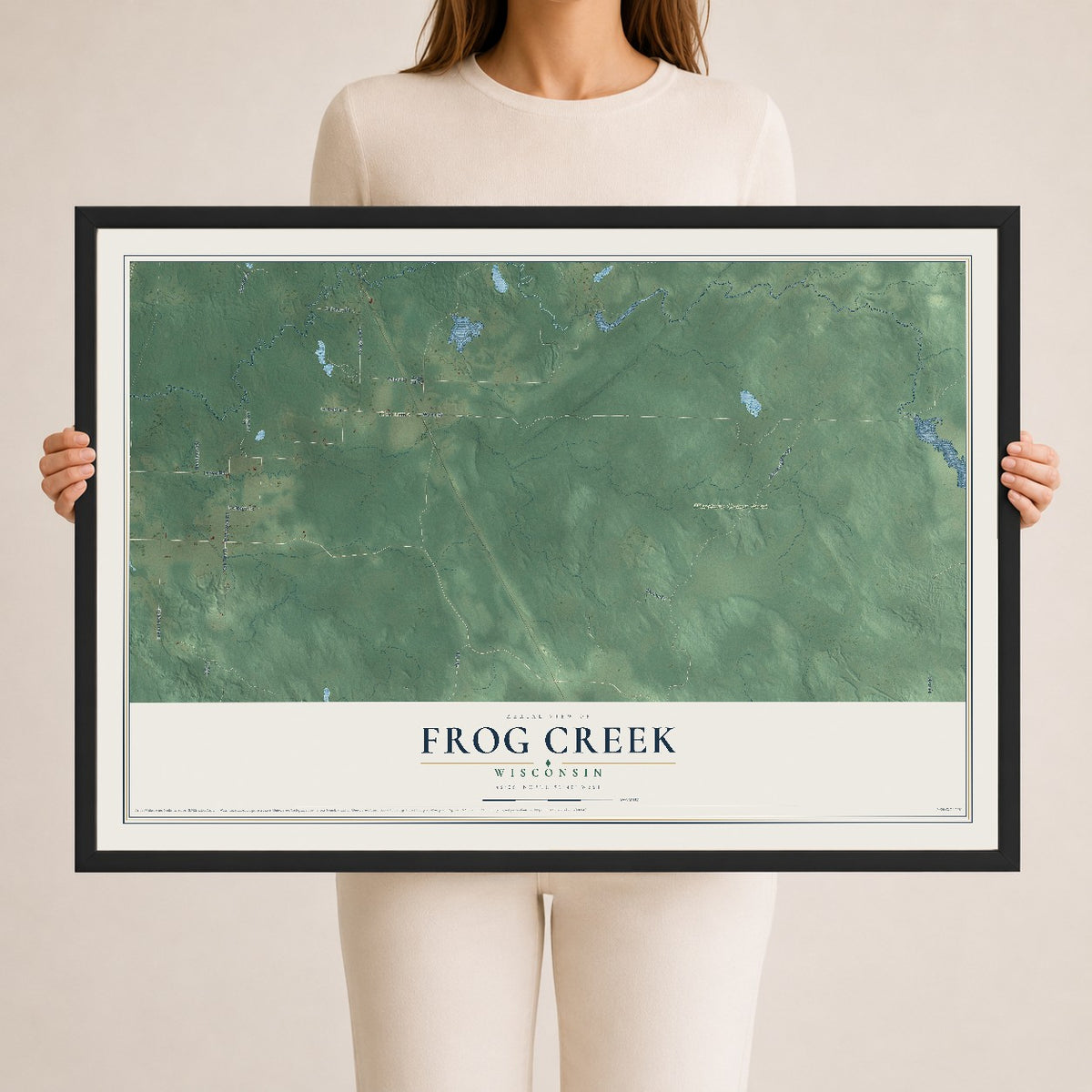 Map of Frog Creek, Wisconsin, 24 x 36 inch print in a black wood frame