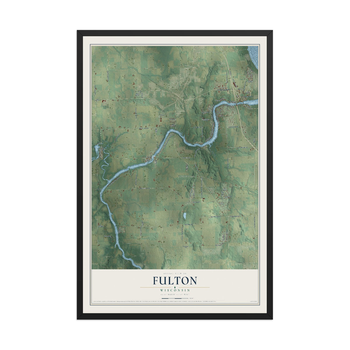 Map of Fulton, Wisconsin, 12 x 18 inch print in a black wood frame