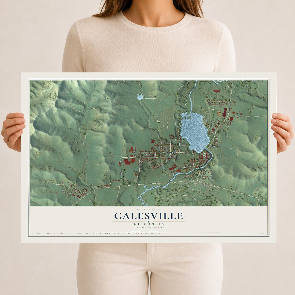 Map of Galesville, Wisconsin, 12 x 18 inch unframed archival matte print
