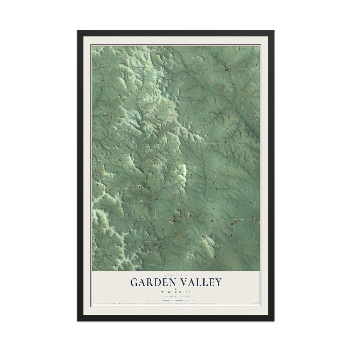 Map of Garden Valley, Wisconsin, 12 x 18 inch print in a black wood frame