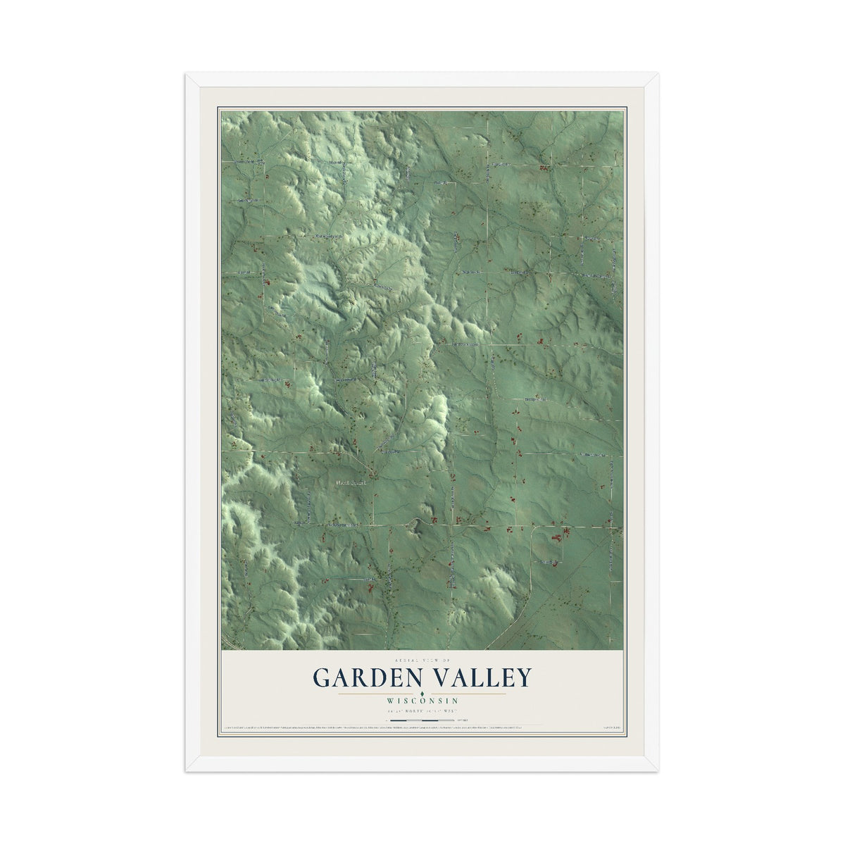 Map of Garden Valley, Wisconsin, 12 x 18 inch print in a white wood frame