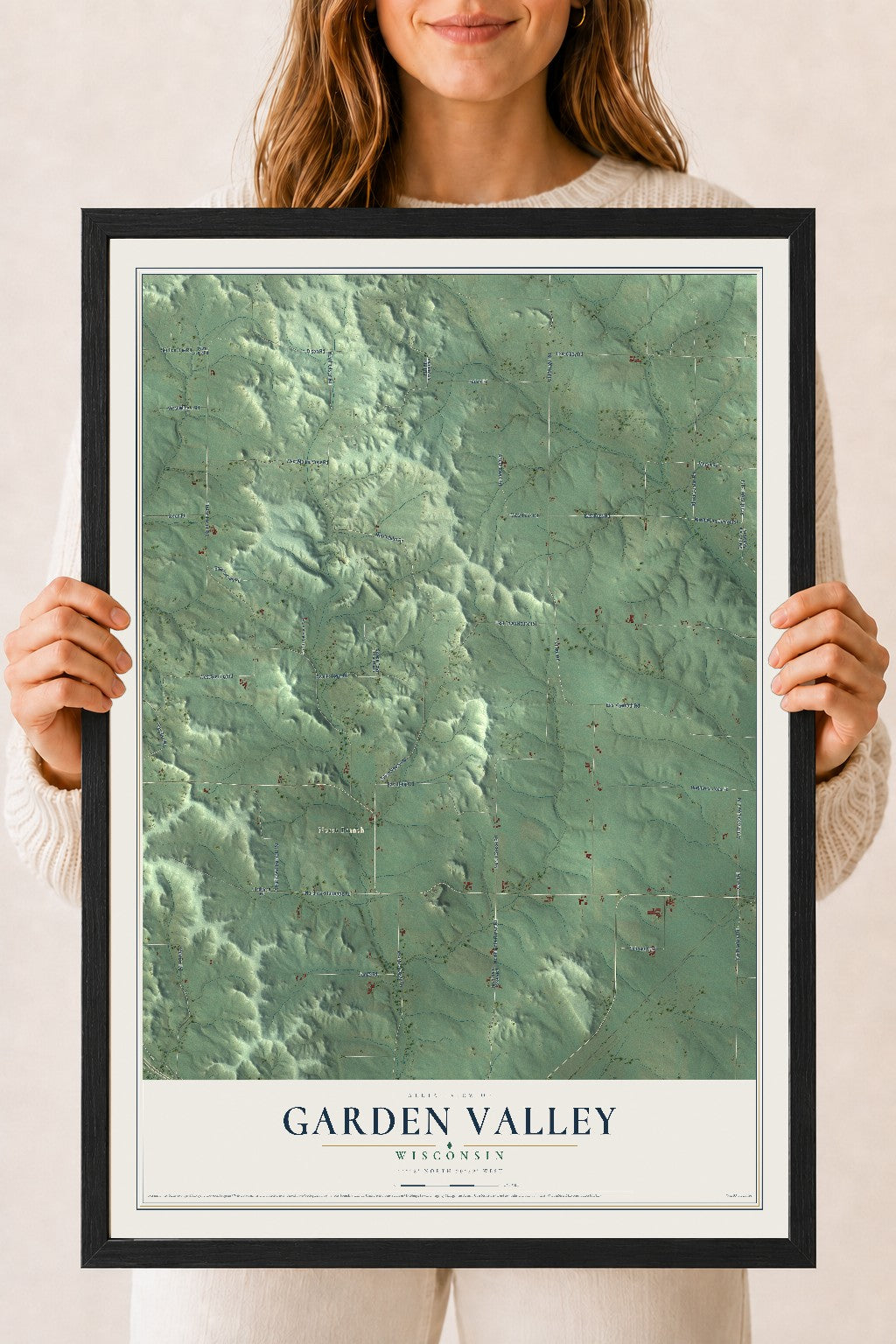 Map of Garden Valley, Wisconsin, 18 x 24 inch print in a black wood frame