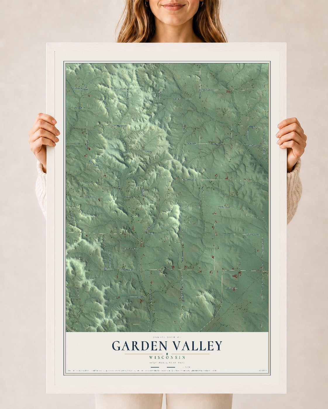 Map of Garden Valley, Wisconsin, 24 x 36 inch print in a white wood frame
