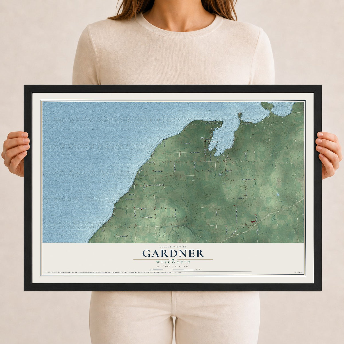 Map of Gardner, Wisconsin, 12 x 18 inch print in a black wood frame