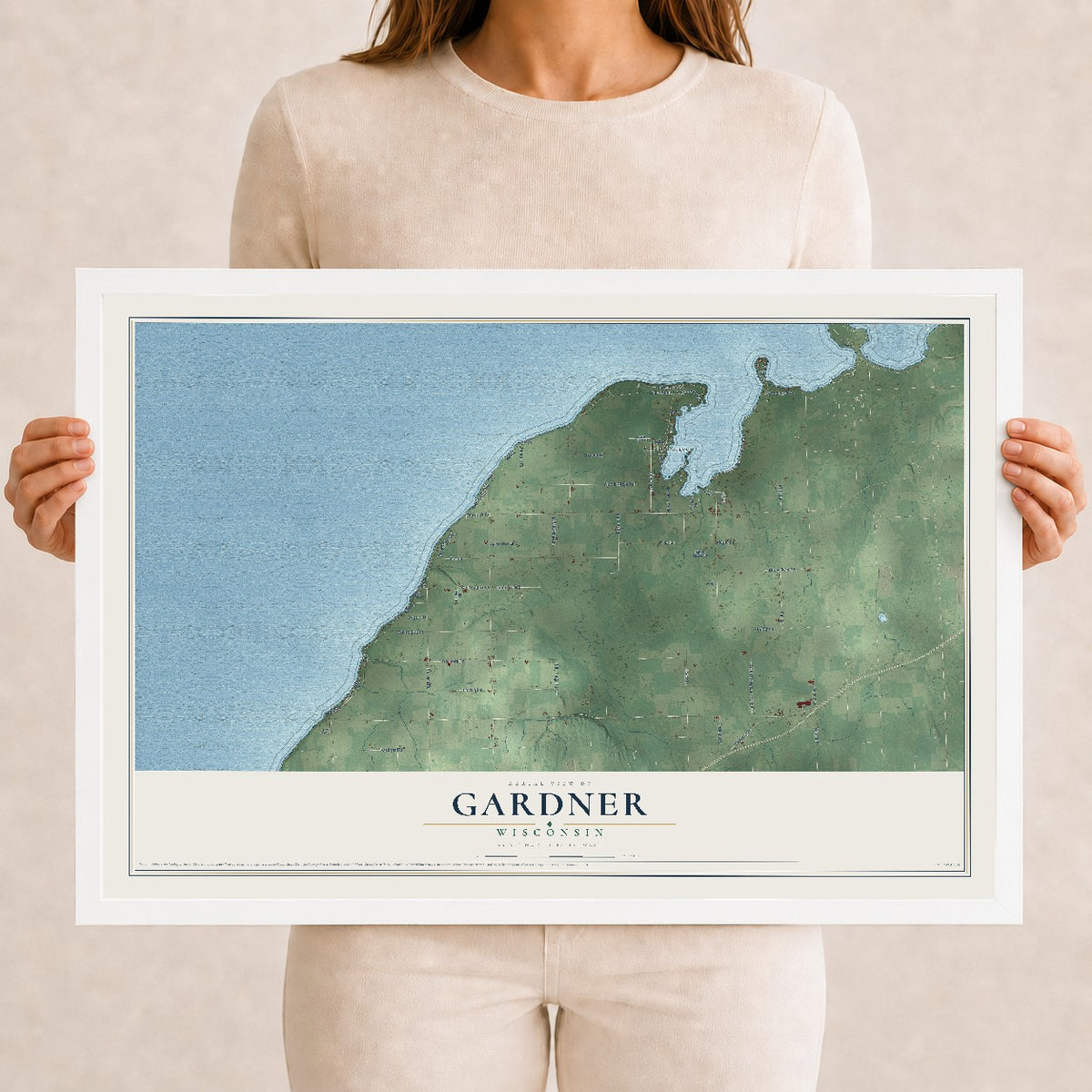 Map of Gardner, Wisconsin, 12 x 18 inch print in a white wood frame