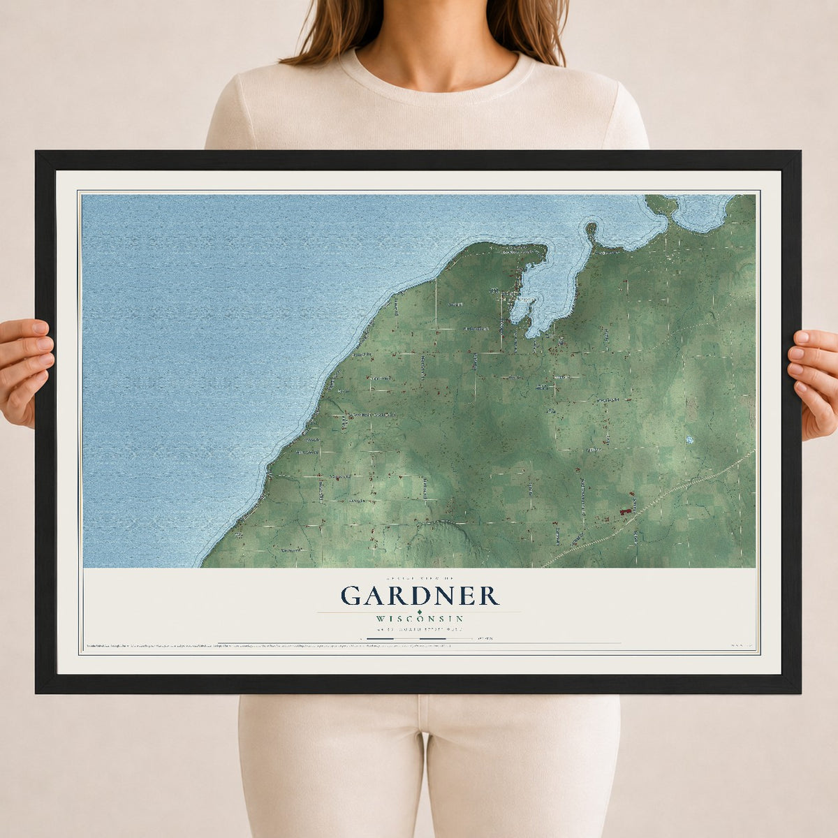 Map of Gardner, Wisconsin, 18 x 24 inch print in a black wood frame