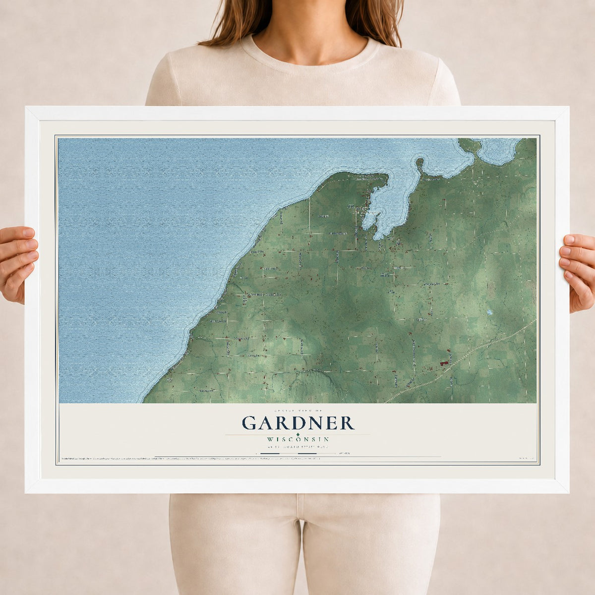 Map of Gardner, Wisconsin, 18 x 24 inch print in a white wood frame