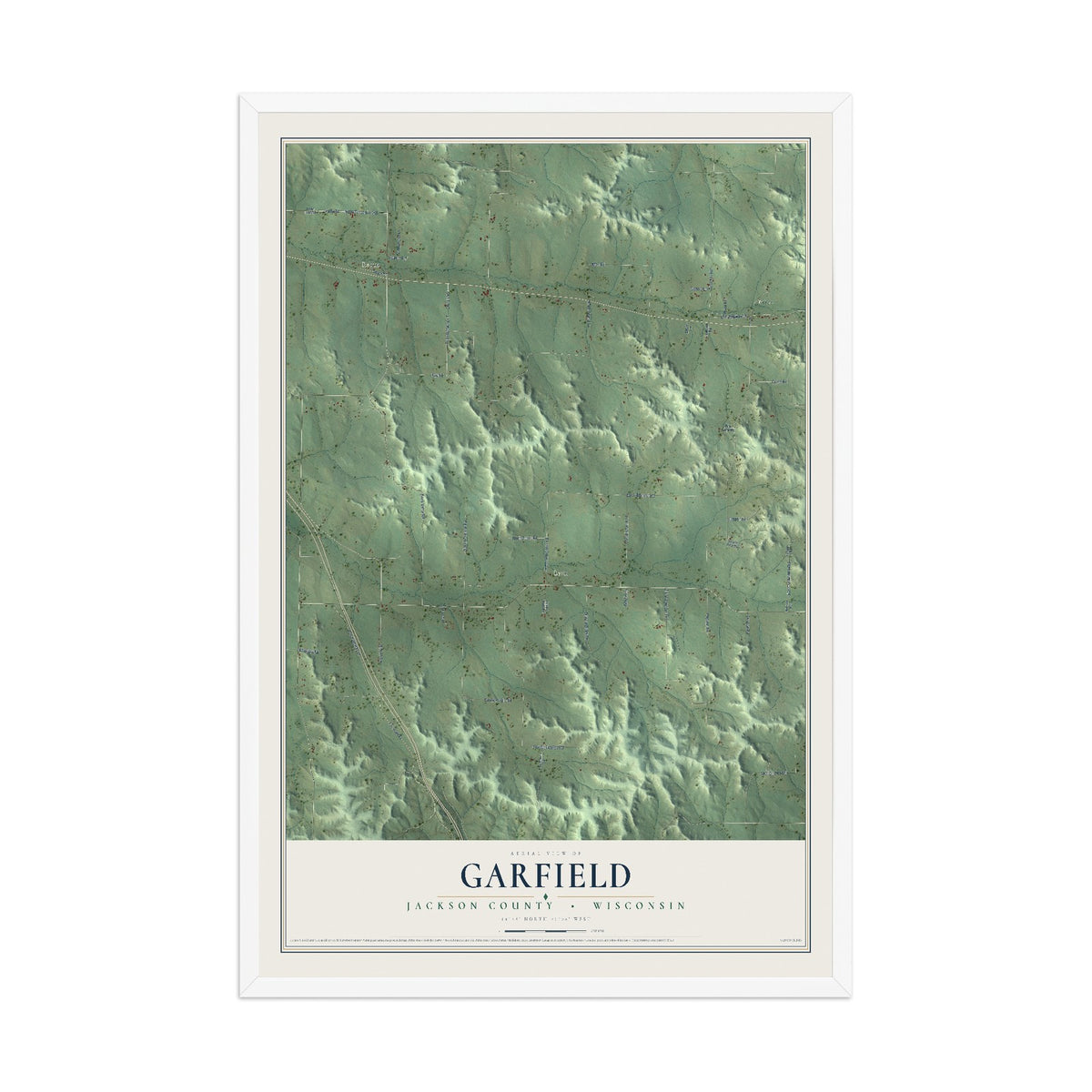 Map of Garfield, Jackson County, Wisconsin, 12 x 18 inch print in a white wood frame
