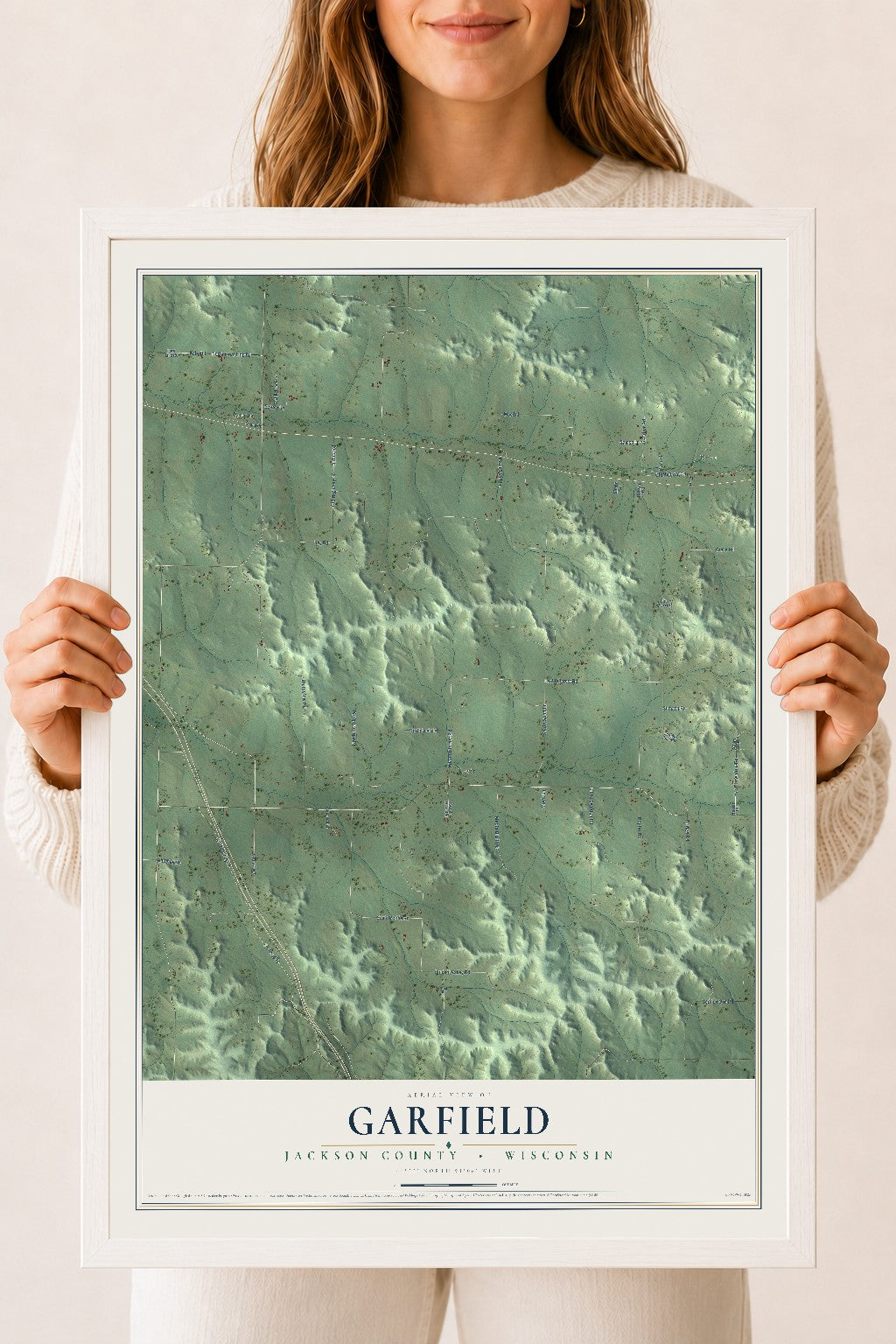 Map of Garfield, Jackson County, Wisconsin, 18 x 24 inch print in a white wood frame