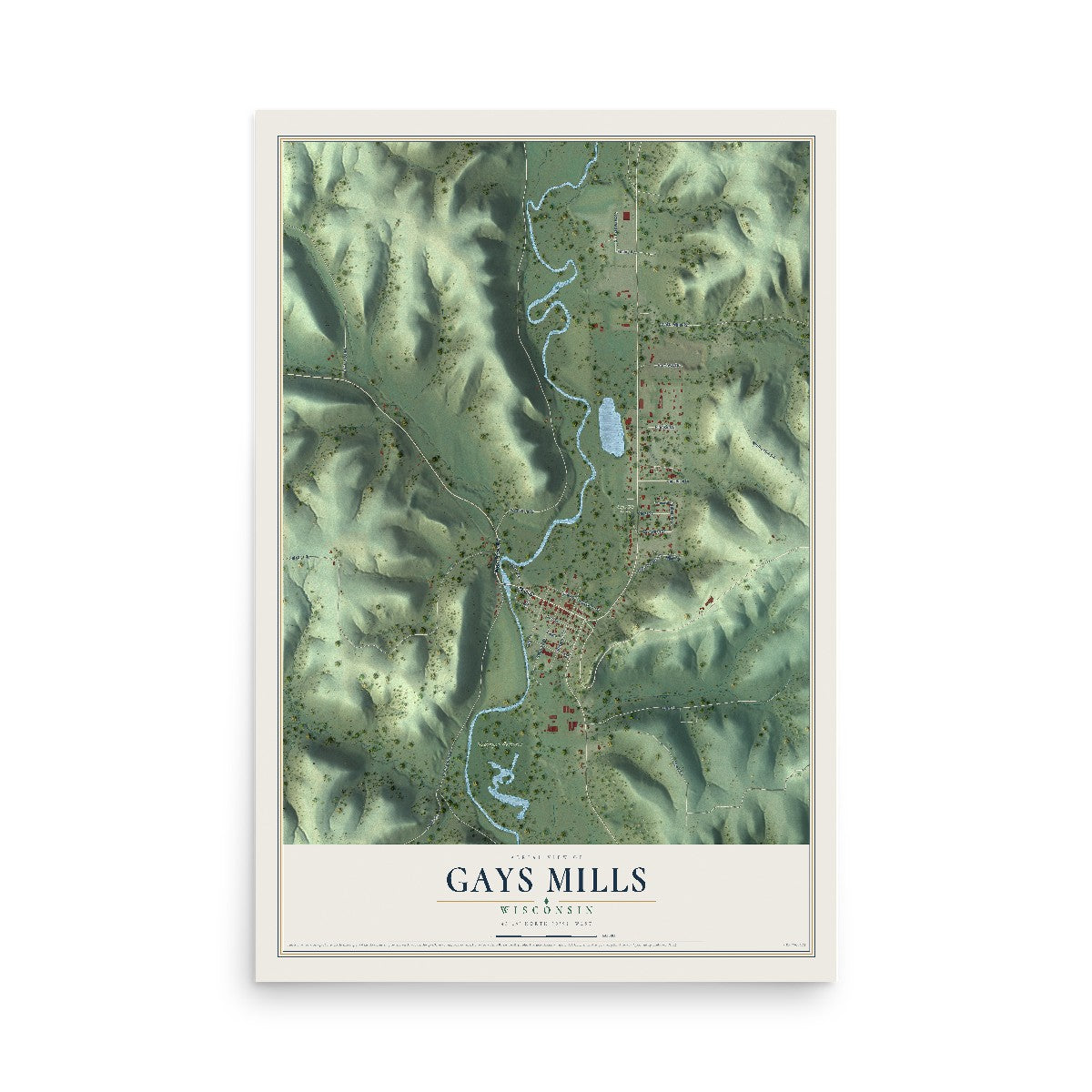 Map of Gays Mills, Wisconsin, 12 x 18 inch unframed archival matte print