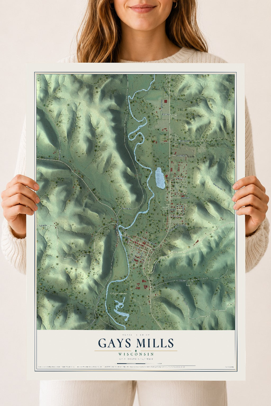 Map of Gays Mills, Wisconsin, 18 x 24 inch unframed archival matte print