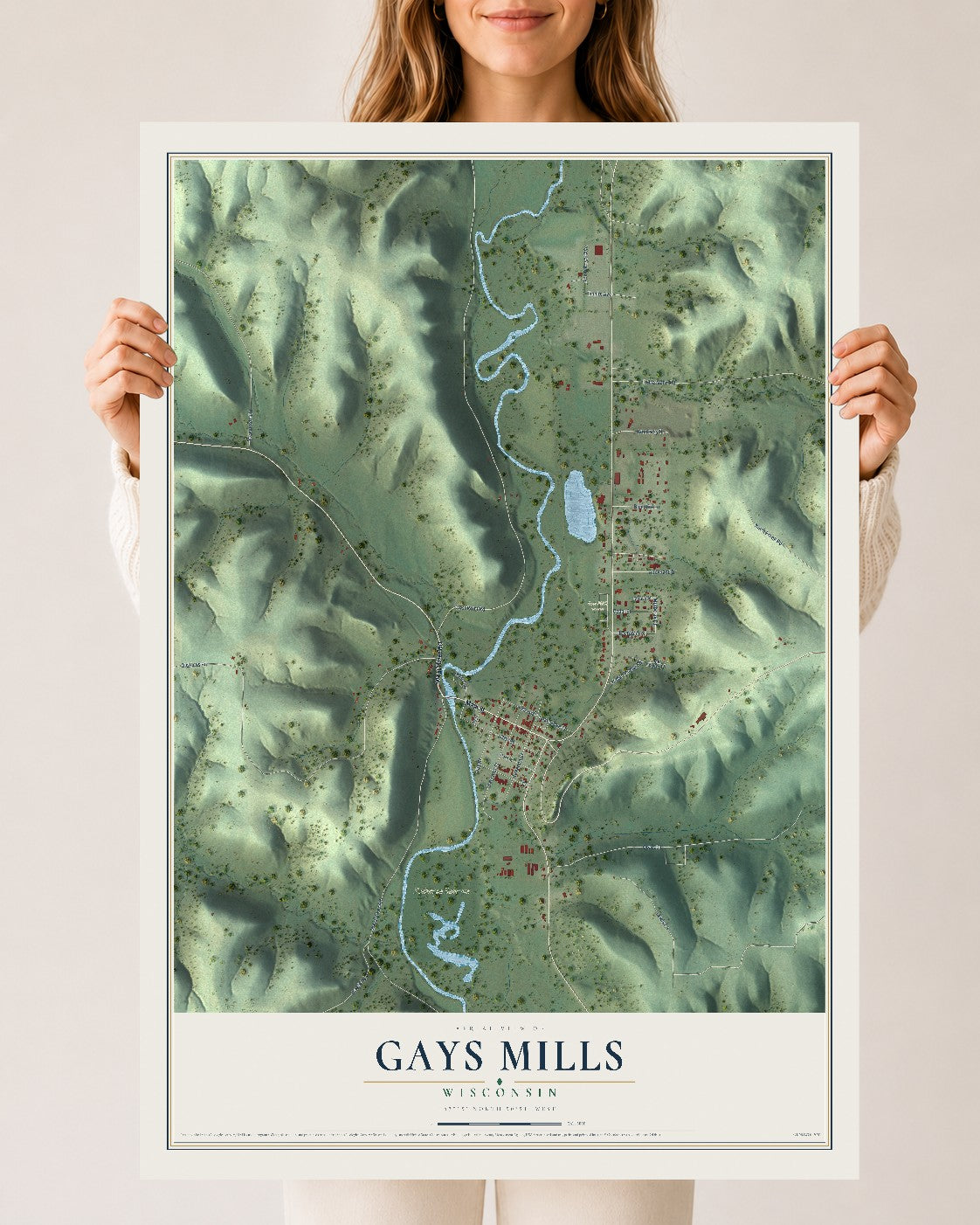 Map of Gays Mills, Wisconsin, 24 x 36 inch unframed archival matte print