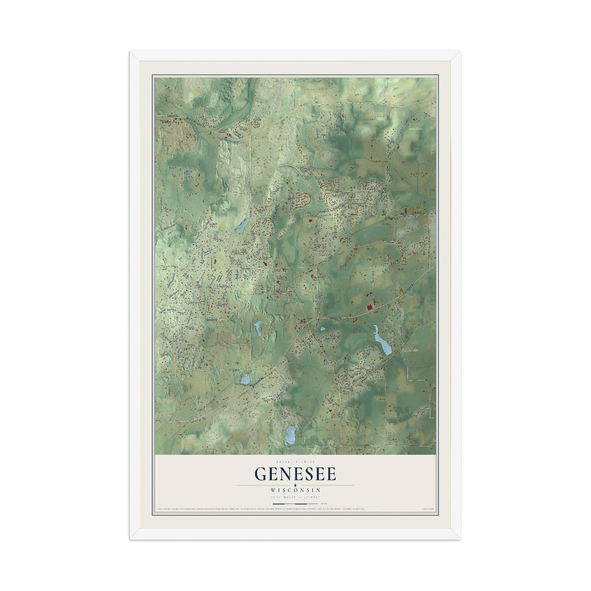 Map of Genesee, Wisconsin, 12 x 18 inch print in a white wood frame