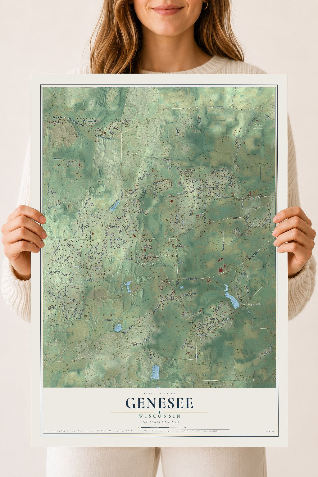 Map of Genesee, Wisconsin, 18 x 24 inch unframed archival matte print
