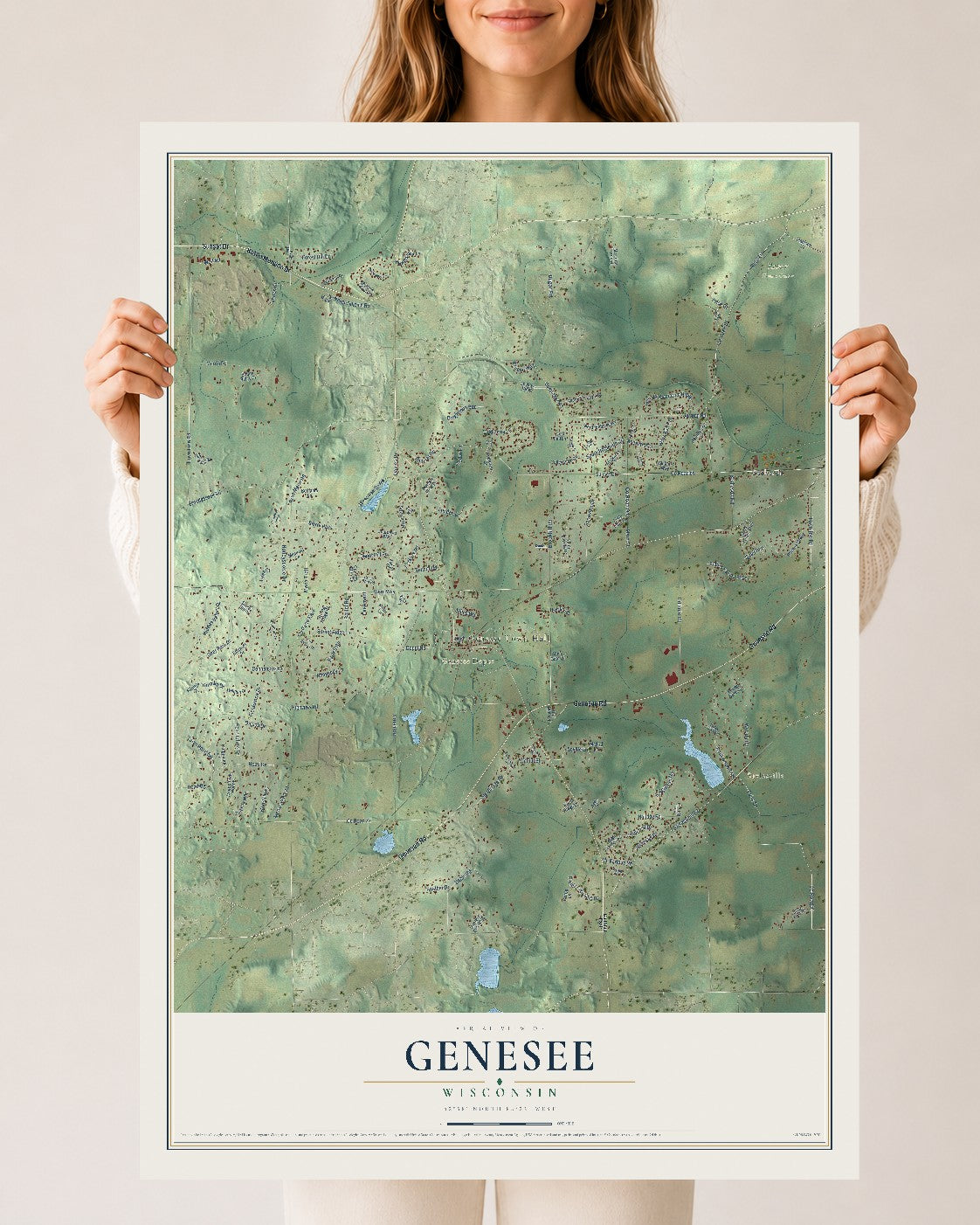Map of Genesee, Wisconsin, 24 x 36 inch unframed archival matte print