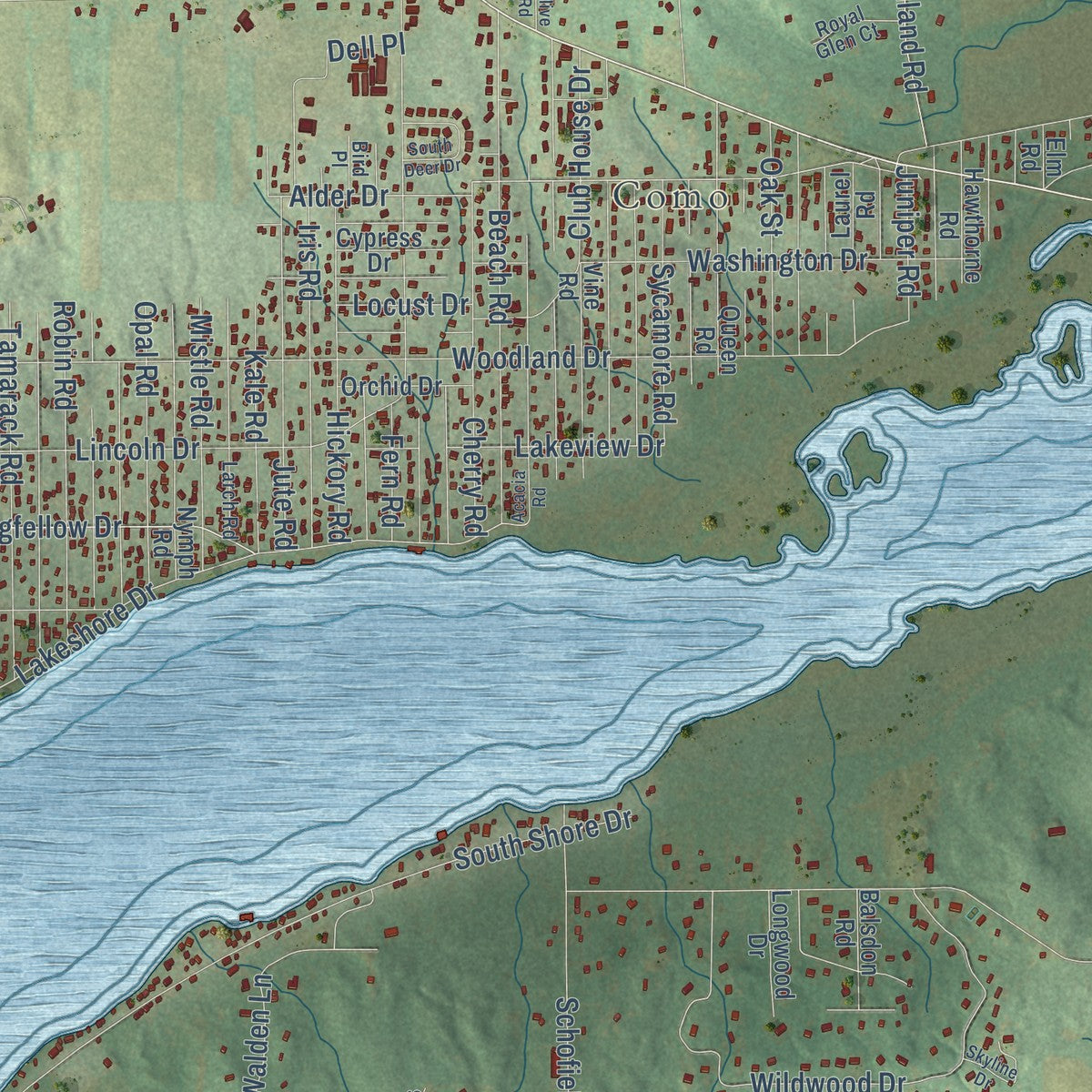Close-up of the map of Geneva, Wisconsin print showing street and building detail