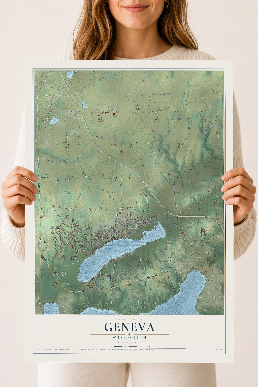 Map of Geneva, Wisconsin, 18 x 24 inch unframed archival matte print