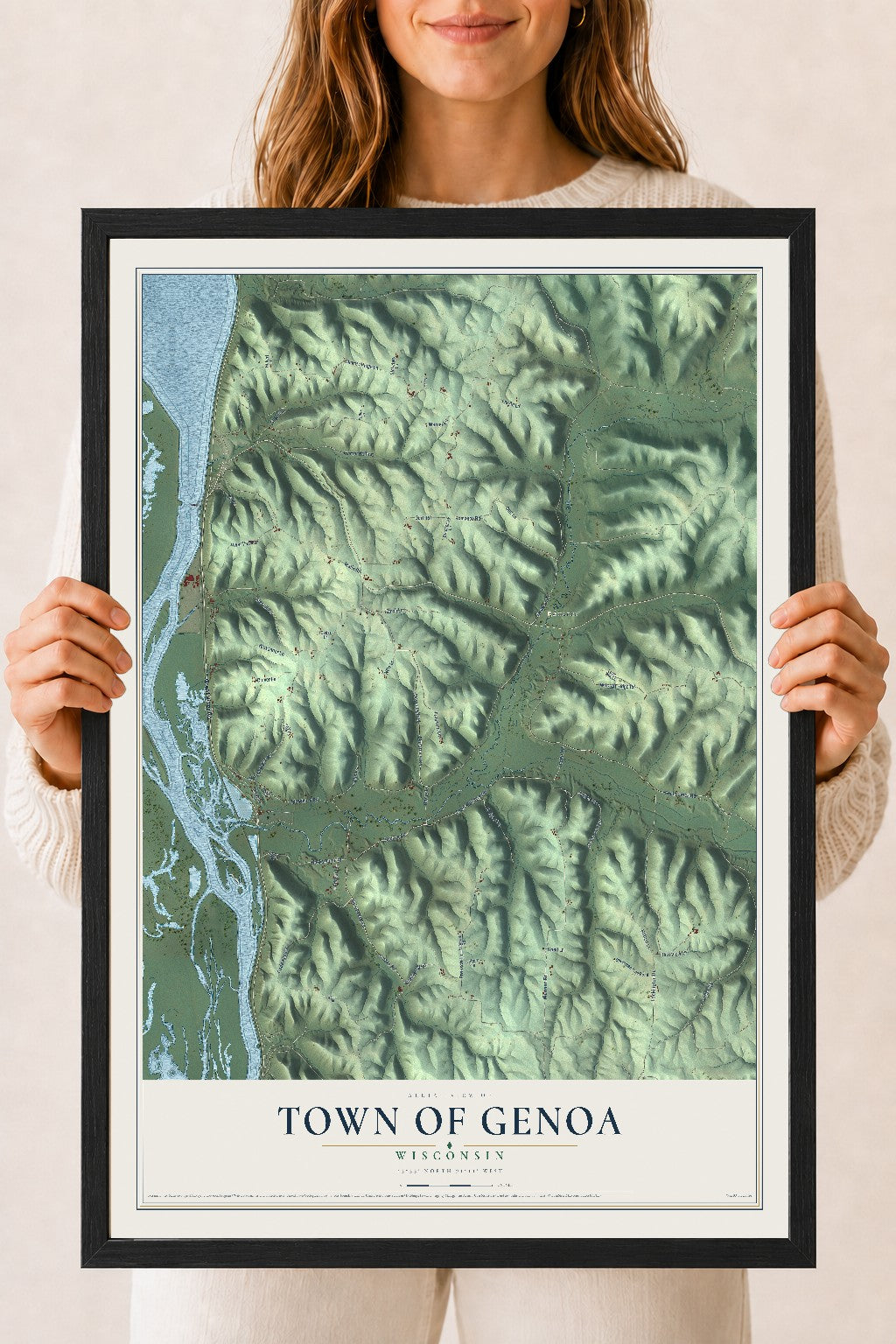 Map of the Town of Genoa, Wisconsin, 18 x 24 inch print in a black wood frame
