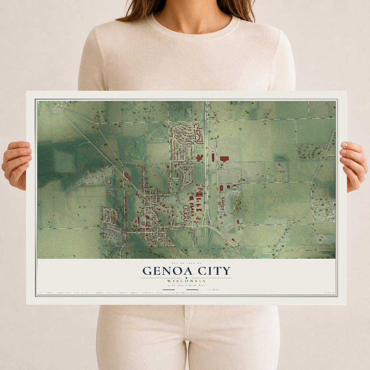 Map of Genoa City, Wisconsin, 12 x 18 inch unframed archival matte print