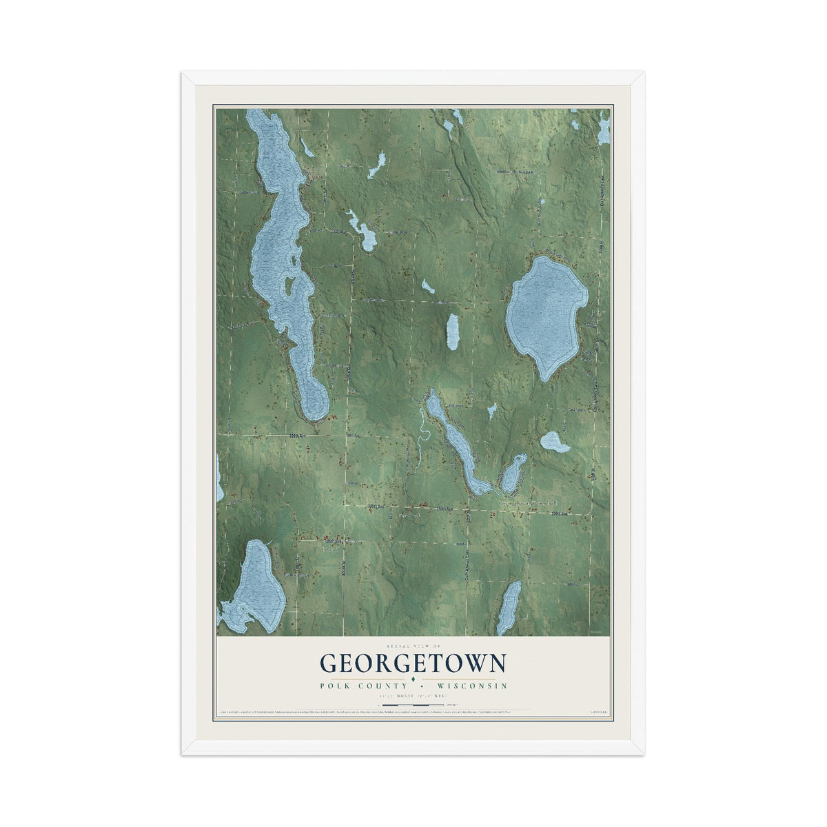 Map of Georgetown, Polk County, Wisconsin, 12 x 18 inch print in a white wood frame