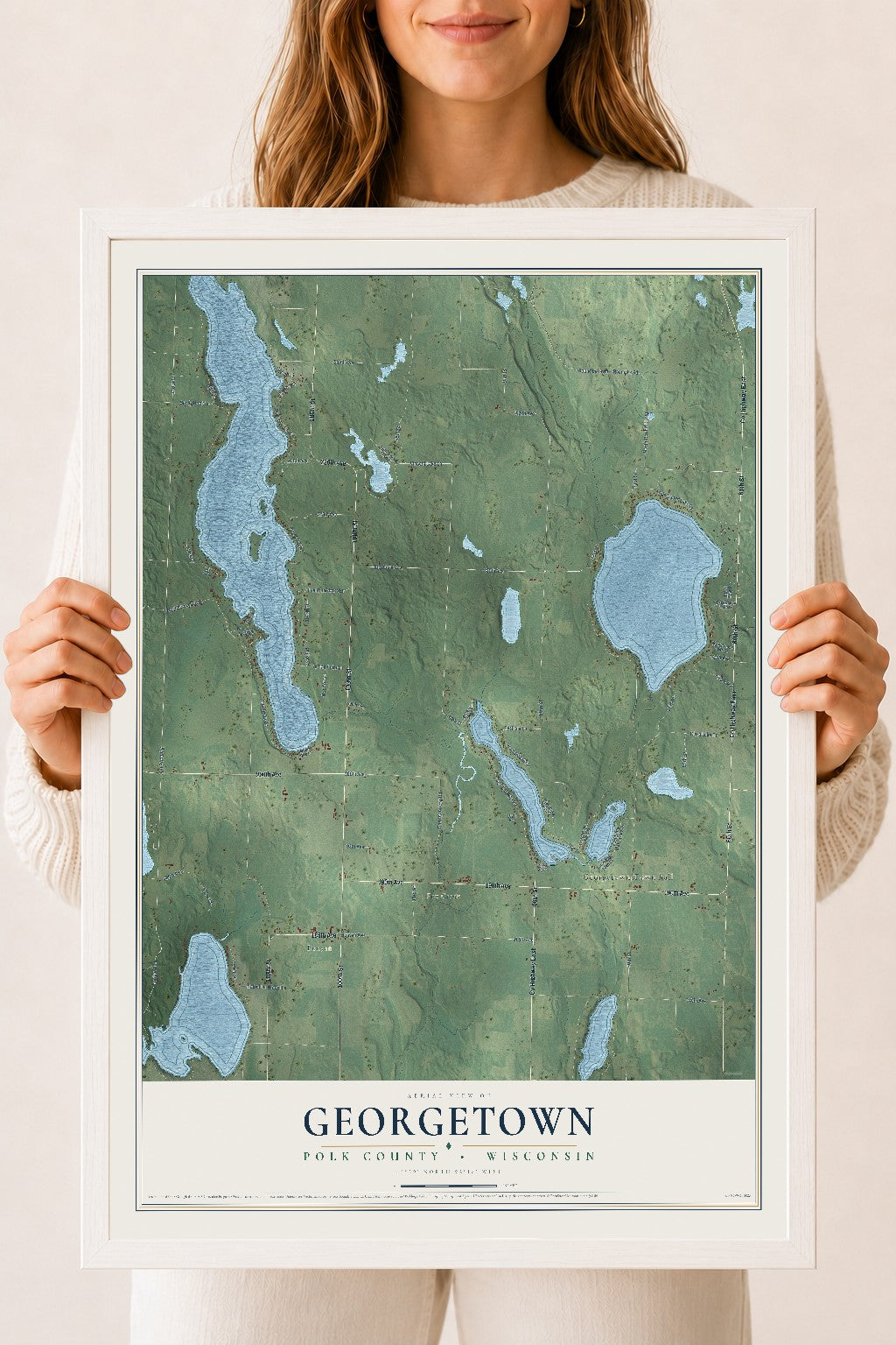 Map of Georgetown, Polk County, Wisconsin, 18 x 24 inch print in a white wood frame