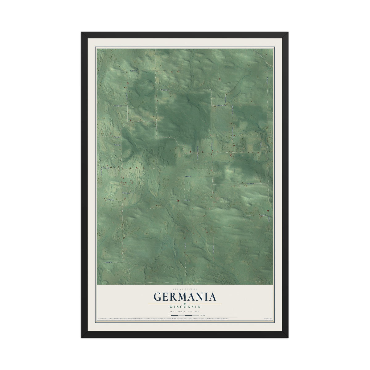 Map of Germania, Wisconsin, 12 x 18 inch print in a black wood frame