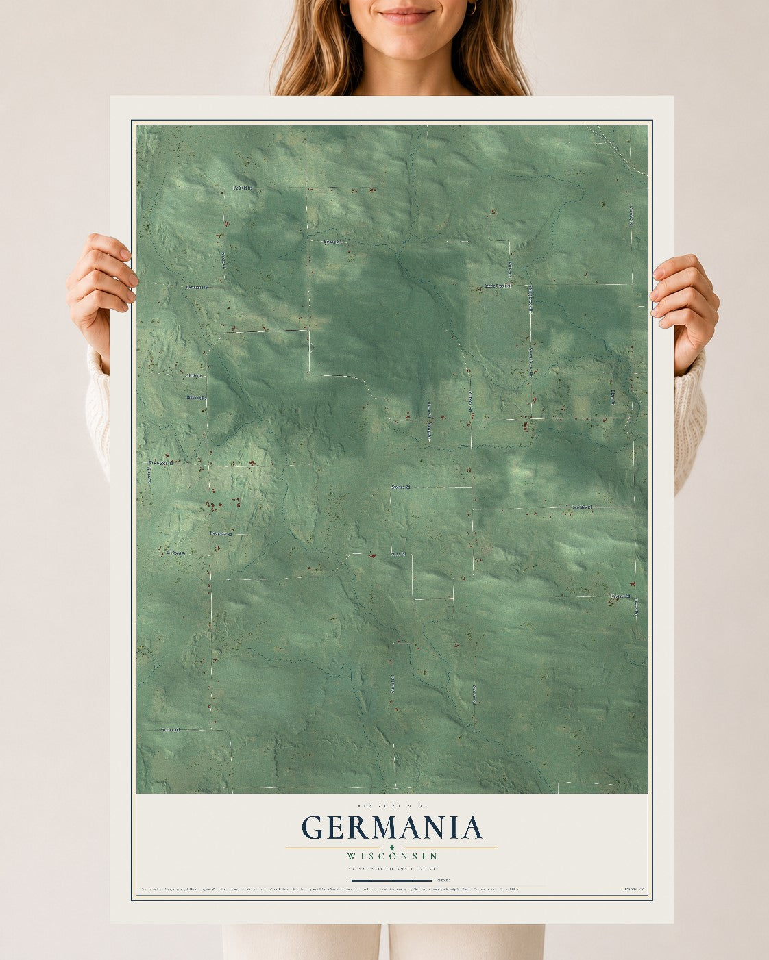 Map of Germania, Wisconsin, 24 x 36 inch unframed archival matte print