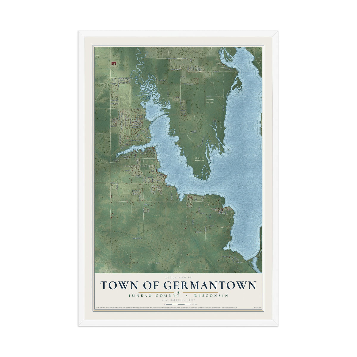 Map of the Town of Germantown, Juneau County, Wisconsin, 12 x 18 inch print in a white wood frame