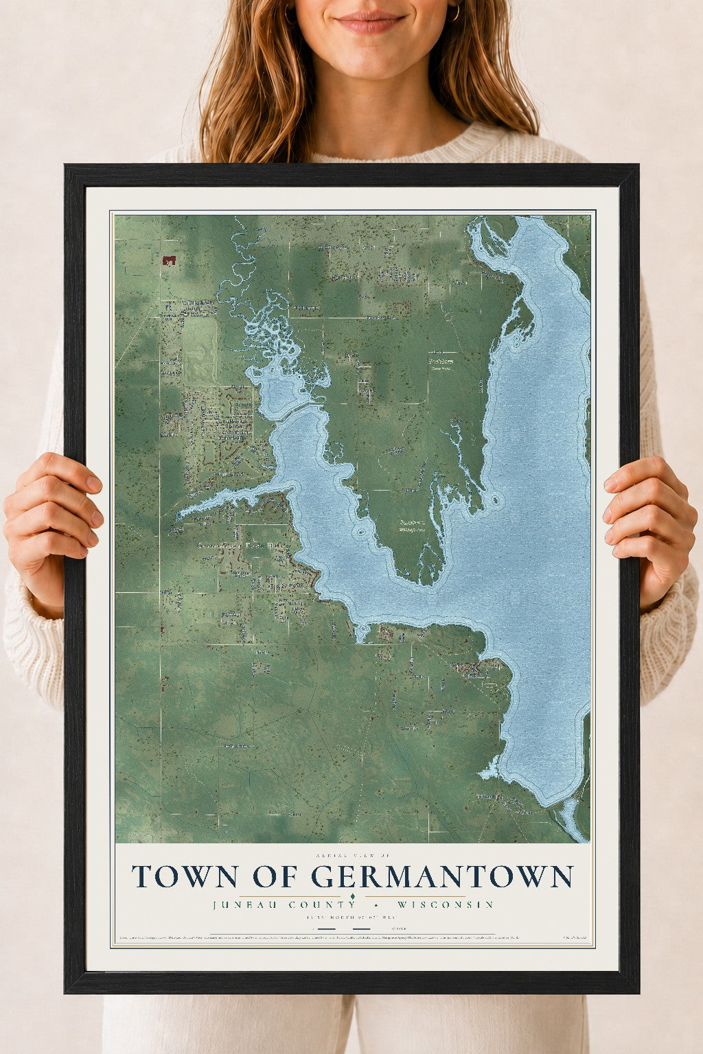 Map of the Town of Germantown, Juneau County, Wisconsin, 18 x 24 inch print in a black wood frame