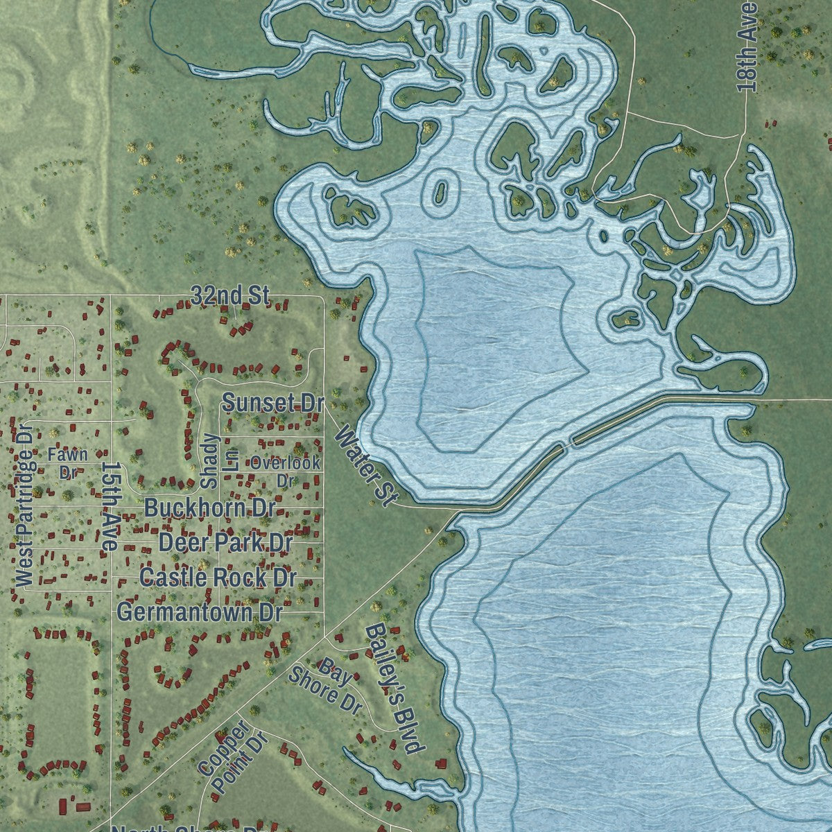 Close-up of the map of the Town of Germantown, Juneau County, Wisconsin print showing street and building detail
