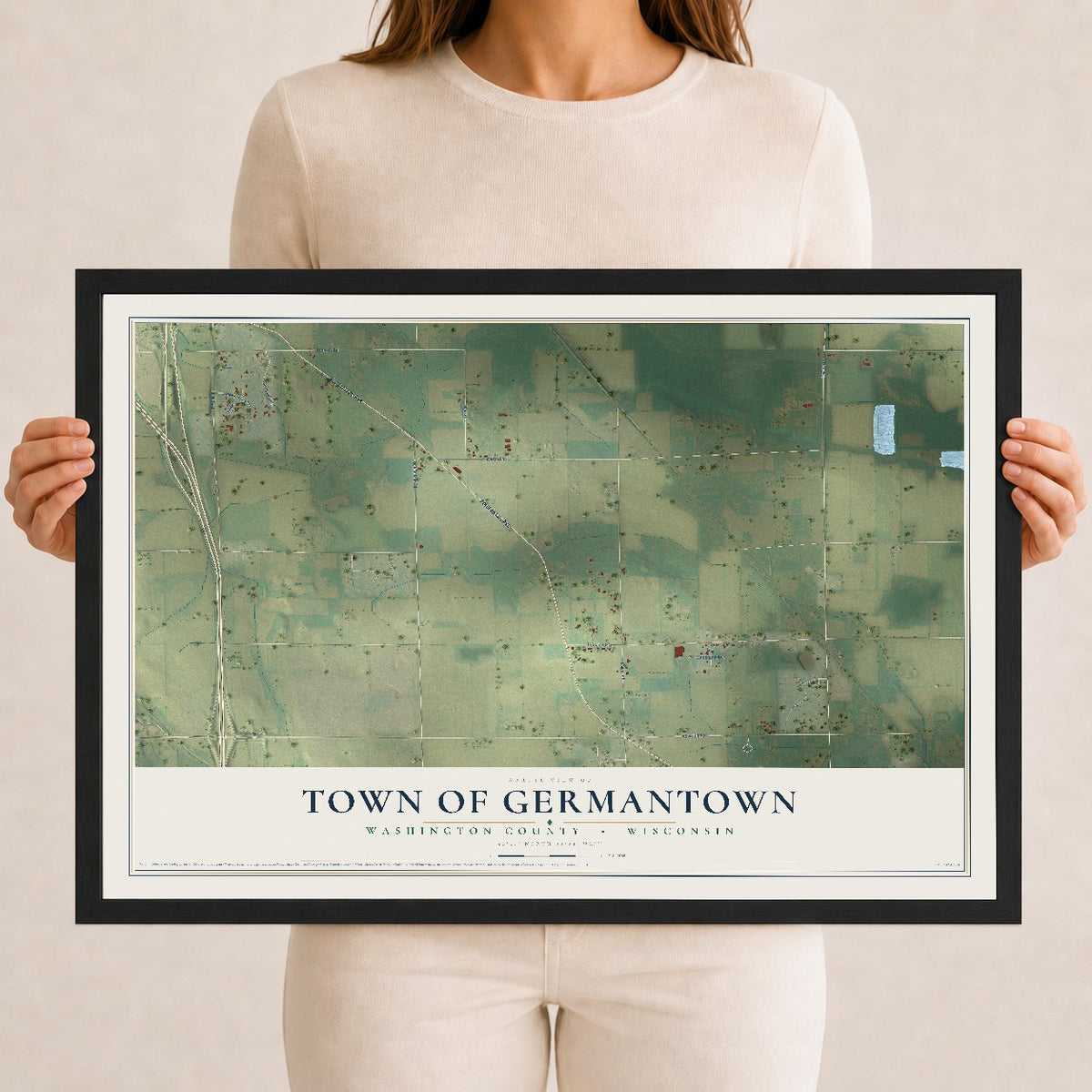 Map of the Town of Germantown, Washington County, Wisconsin, 12 x 18 inch print in a black wood frame