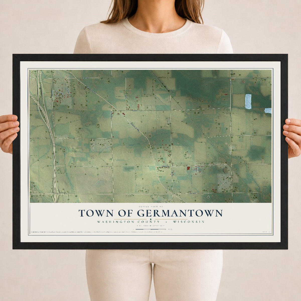 Map of the Town of Germantown, Washington County, Wisconsin, 18 x 24 inch print in a black wood frame