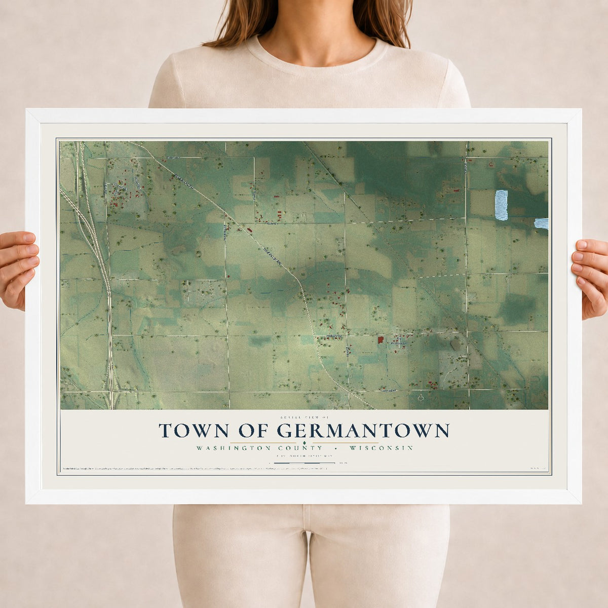 Map of the Town of Germantown, Washington County, Wisconsin, 18 x 24 inch print in a white wood frame