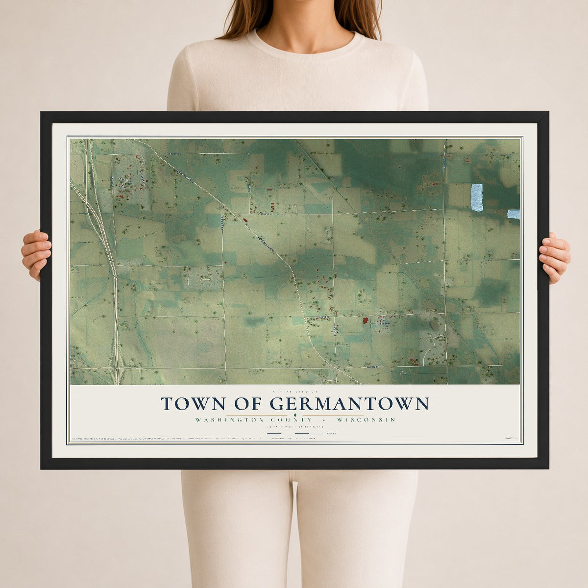 Map of the Town of Germantown, Washington County, Wisconsin, 24 x 36 inch print in a black wood frame