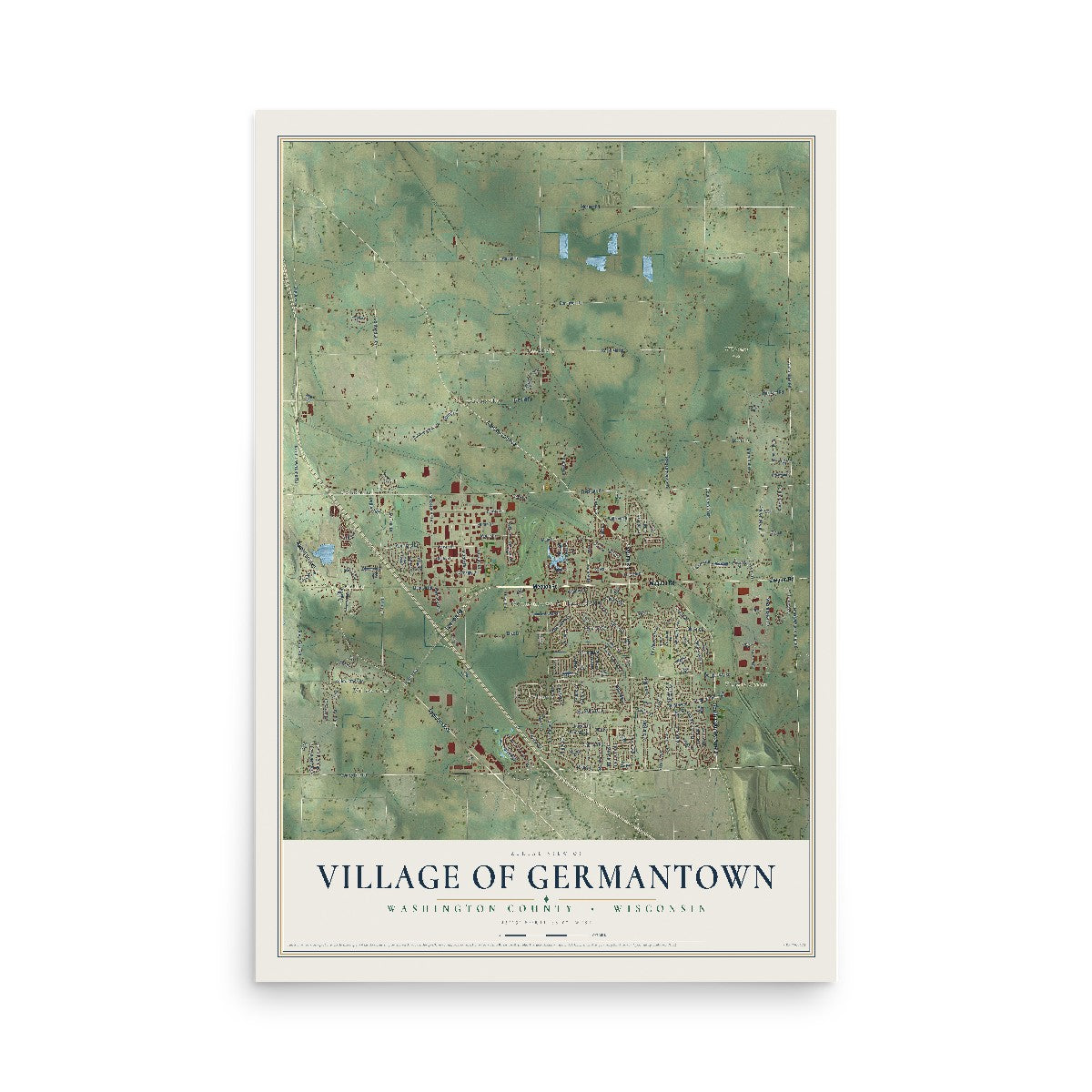 Map of Germantown, Wisconsin, 12 x 18 inch unframed archival matte print