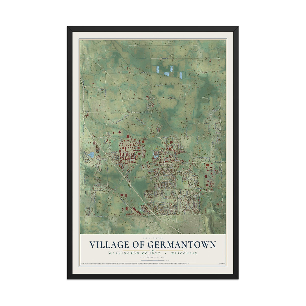 Map of Germantown, Wisconsin, 12 x 18 inch print in a black wood frame