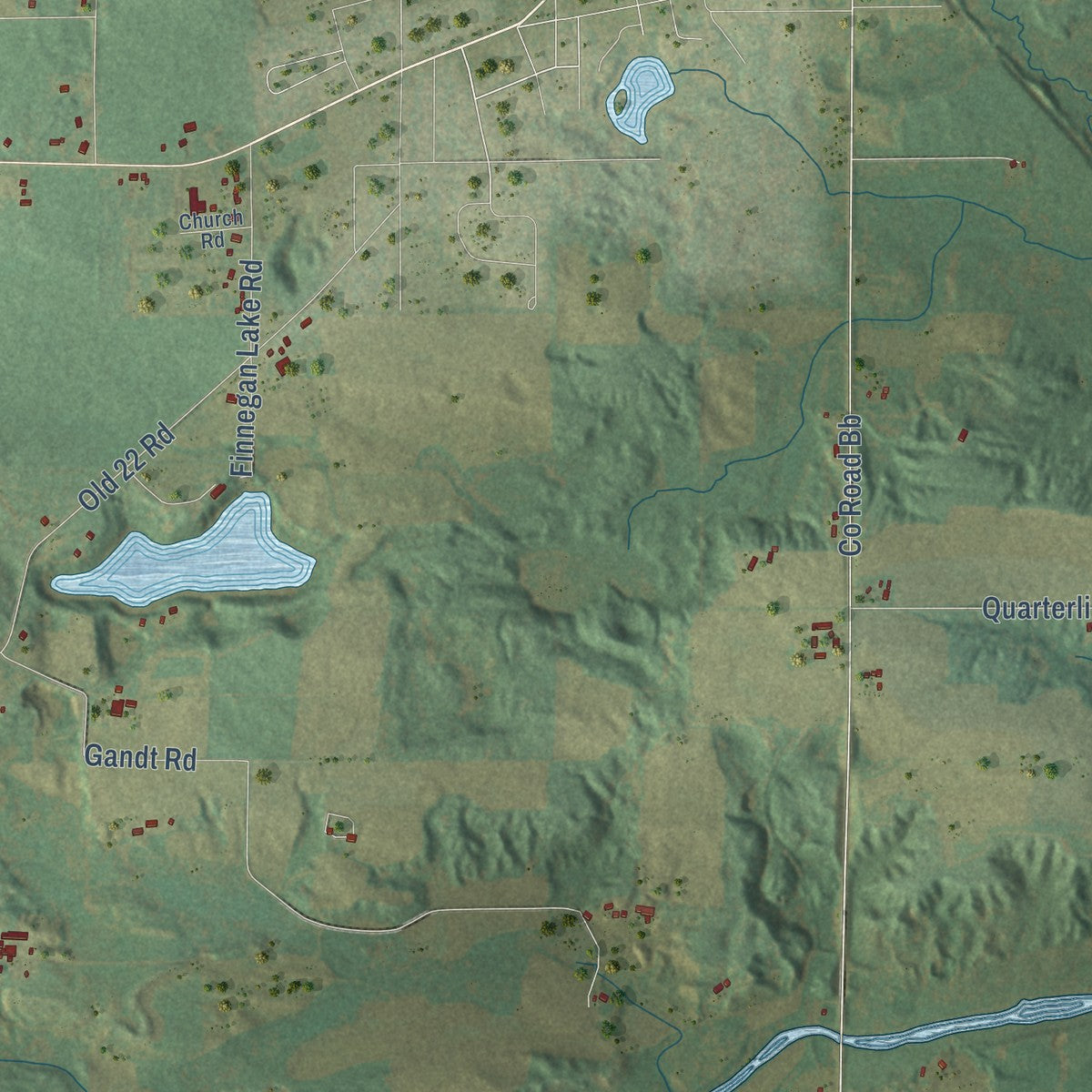 Second close-up of the map of the Town of Gillett, Wisconsin print showing more streets and buildings