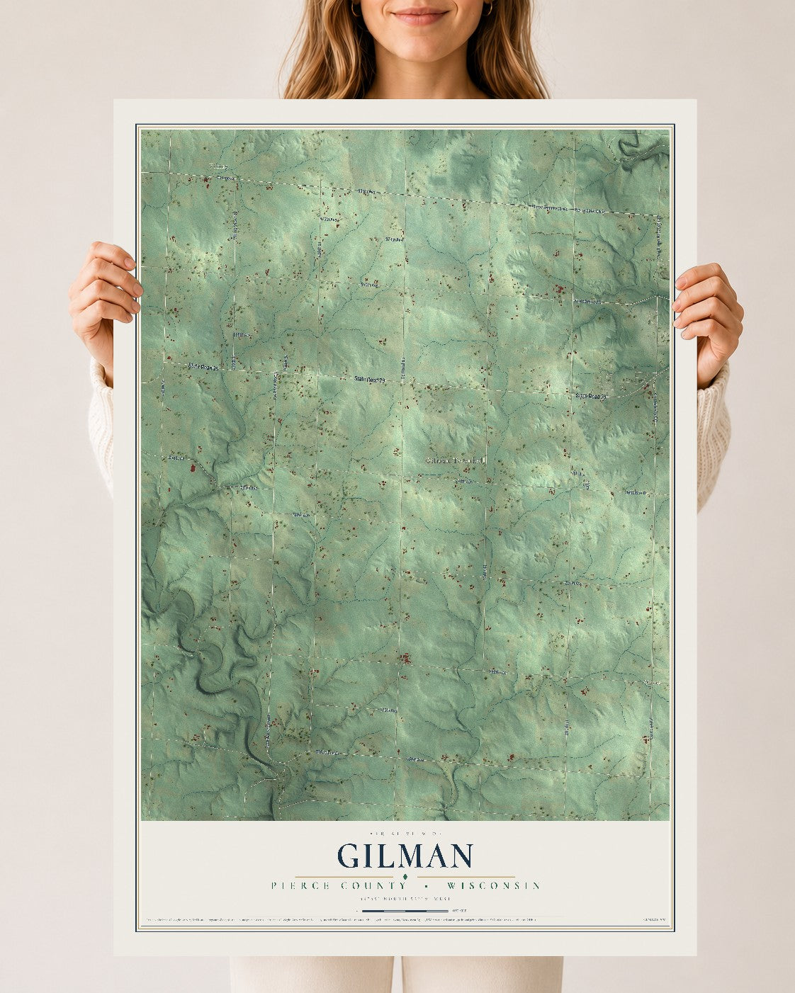 Map of Gilman, Pierce County, Wisconsin, 24 x 36 inch unframed archival matte print