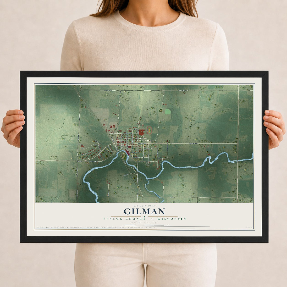 Map of Gilman, Taylor County, Wisconsin, 12 x 18 inch print in a black wood frame