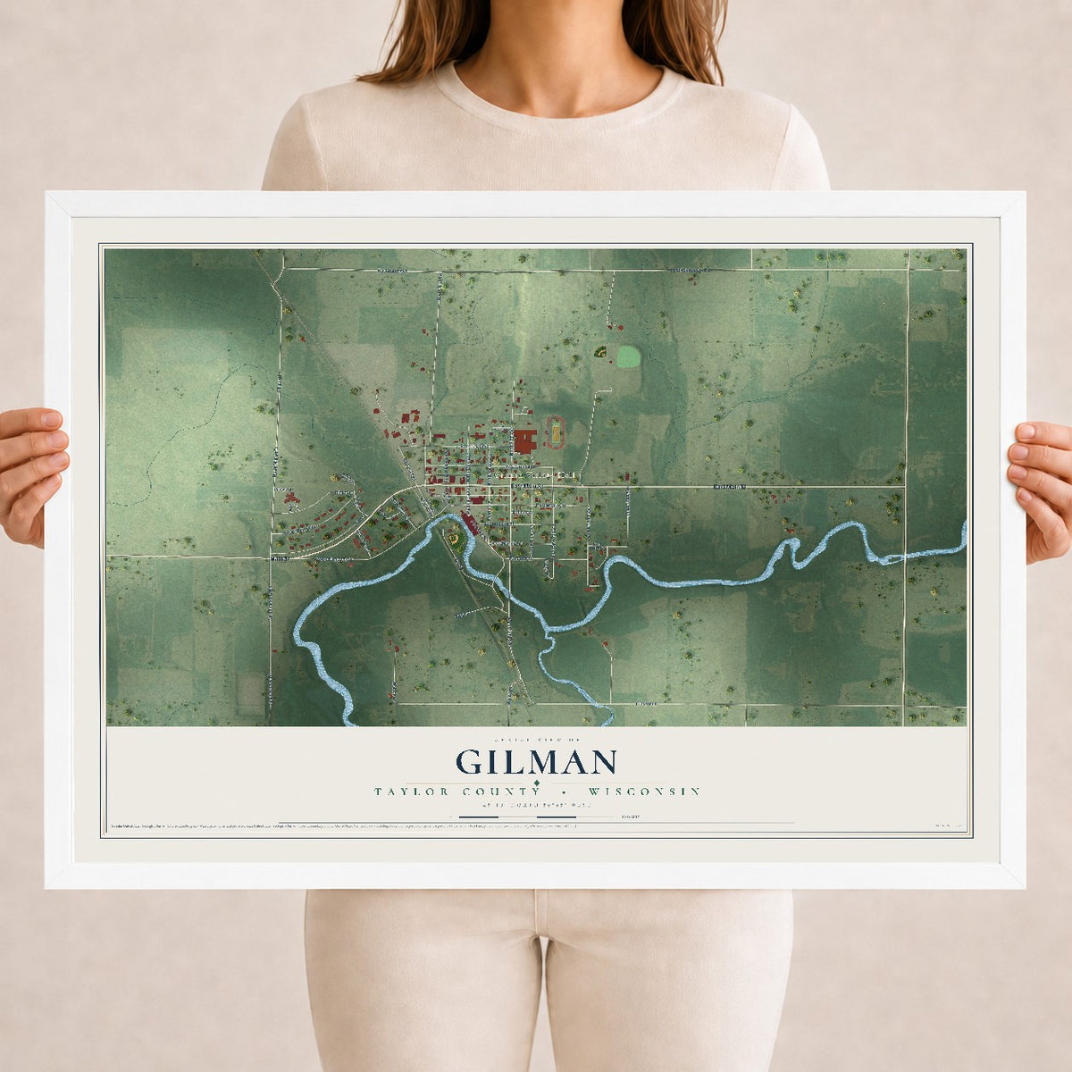 Map of Gilman, Taylor County, Wisconsin, 18 x 24 inch print in a white wood frame