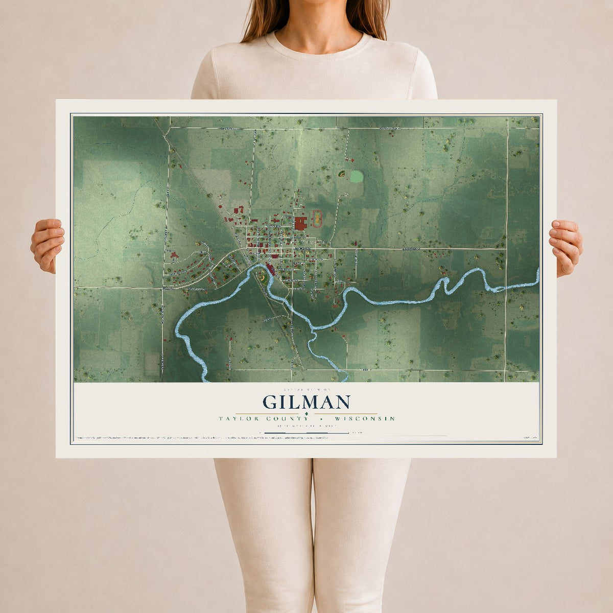 Map of Gilman, Taylor County, Wisconsin, 24 x 36 inch unframed archival matte print