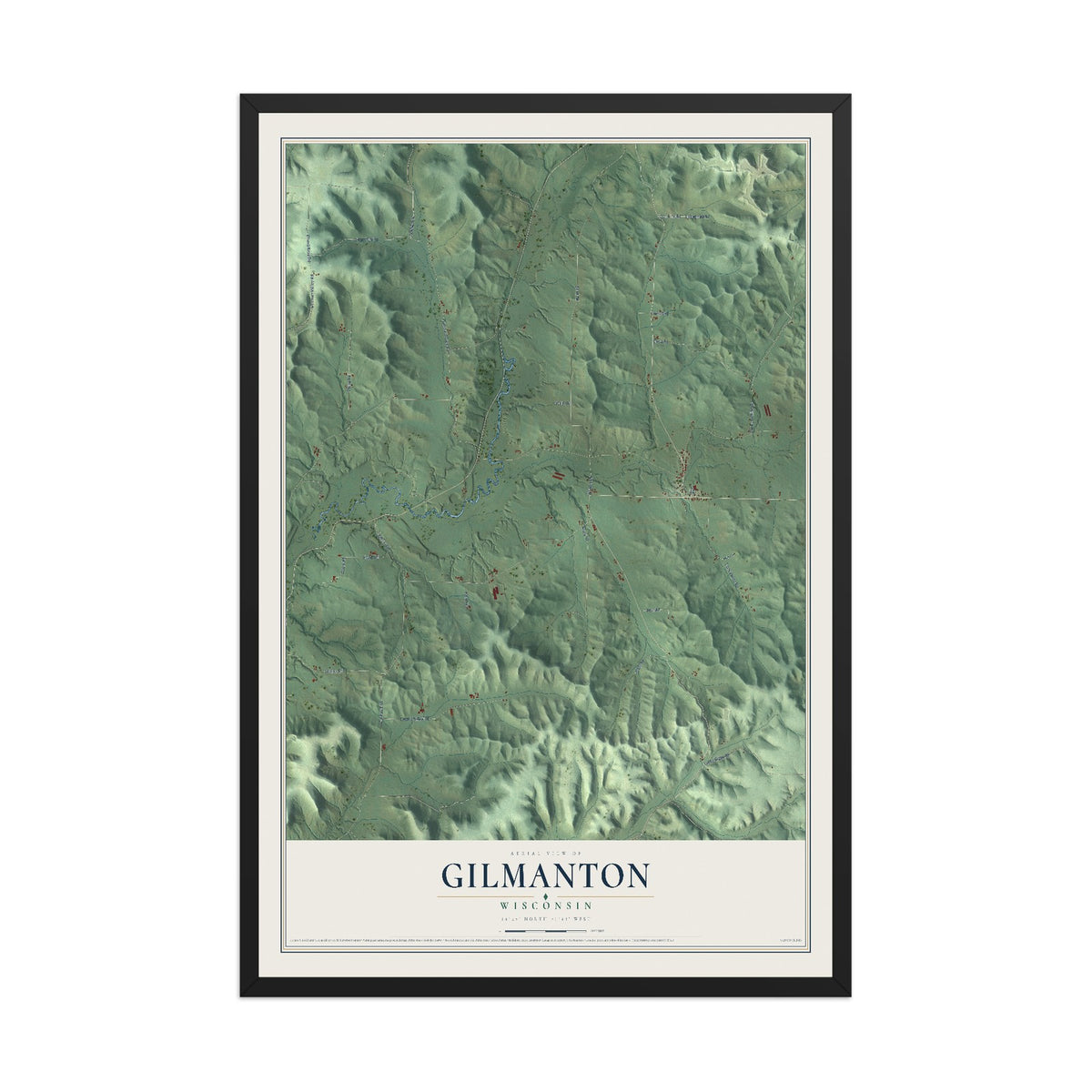 Map of Gilmanton, Wisconsin, 12 x 18 inch print in a black wood frame