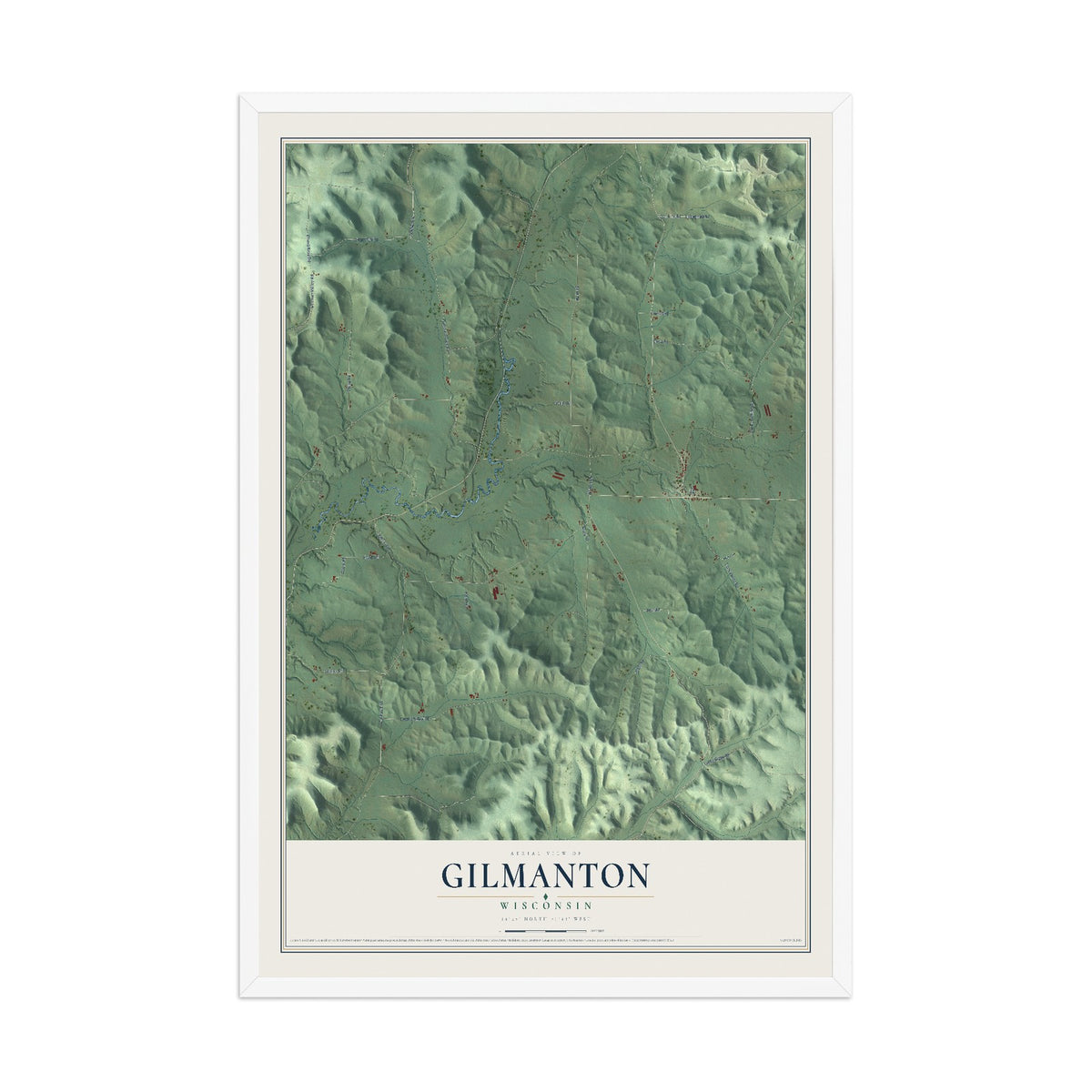 Map of Gilmanton, Wisconsin, 12 x 18 inch print in a white wood frame