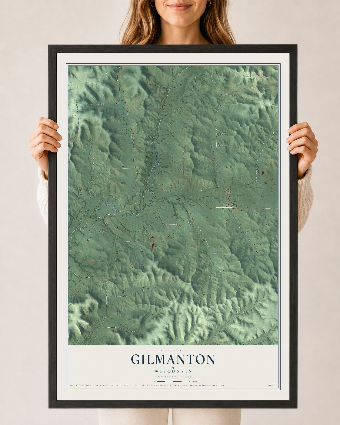Map of Gilmanton, Wisconsin, 24 x 36 inch print in a black wood frame