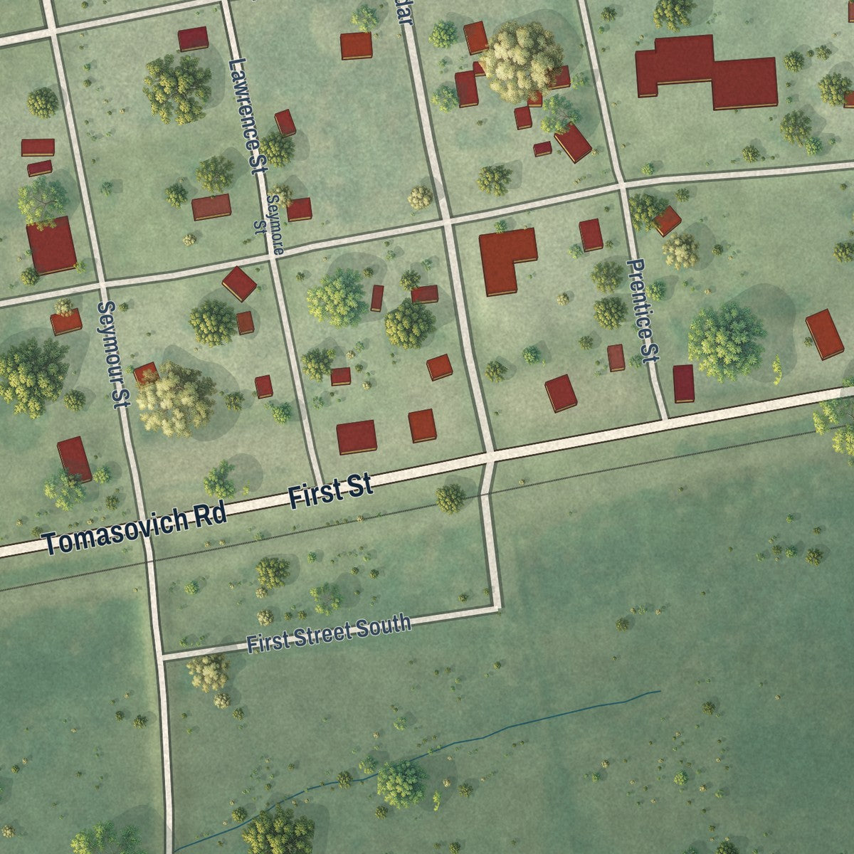 Close-up of the map of Glen Flora, Wisconsin print showing street and building detail