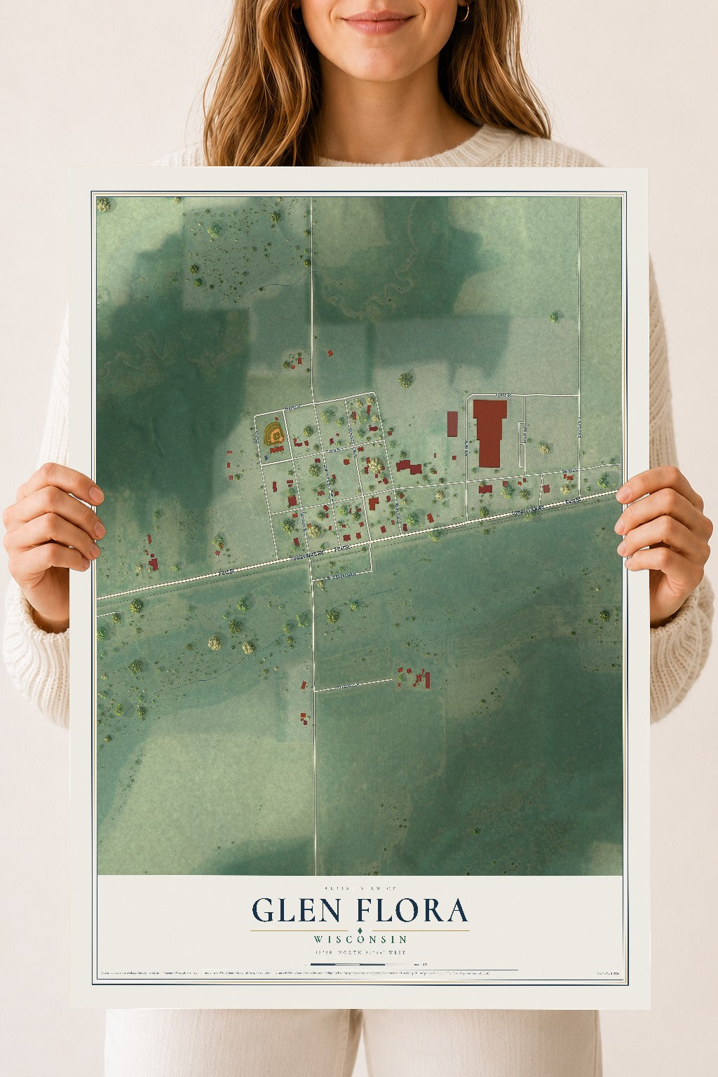 Map of Glen Flora, Wisconsin, 18 x 24 inch unframed archival matte print