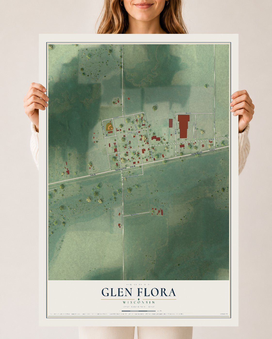 Map of Glen Flora, Wisconsin, 24 x 36 inch unframed archival matte print